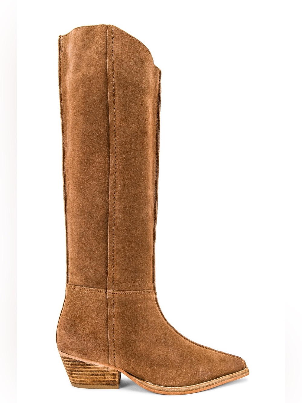 Free People Tall Suede Western Heeled Boots in Cognac Brown